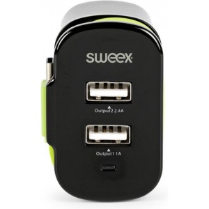 Sweex - Sweex CH-027BL Lader 3-uitgangen 3 A 2x Usb / Usb-c™ Zwart/groen - 30 Dagen Niet Goed Geld Terug