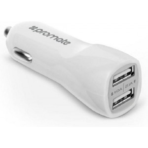 DELTRACOPROM VIVID.WHITEDEL - USB Auto oplader, ultrasnel , 2 x USB-A, 5V, 2.4A - zwart – wit