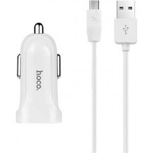 HOCO Z2A Duo-poort Auto-oplader + Micro USB kabel wit 1 meter wit voor Samsung, Huawei, etc.