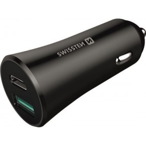 Swissten Autolader USB-C Poort + Quick Charge 3.0 USB Poort 36W - Snel Laden - Zwart