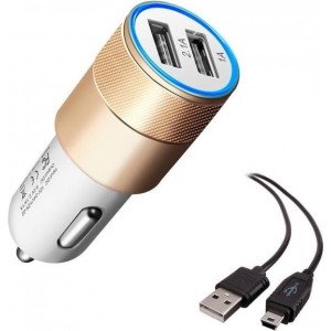 Durata DR-DC858 Goud 2 USB Poorten USB autolader 2.1A Snel Oplader Auto adapter met 1 Mini USB Kabel Voor Tomtom Navigatie