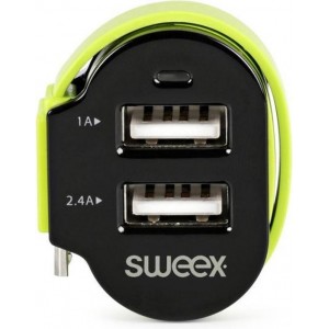 Sweex - Sweex CH-023BL Autolader 3-uitgangen 6 A 2x Usb / Micro-usb Zwart/groen - 30 Dagen Niet Goed Geld Terug