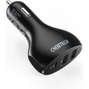 Choetech Autolader met PD USB-C en 2 USB-A poorten - 3A - Zwart