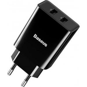 Baseus oplader / netlader met 2 USB poorten 2.1A - zwart