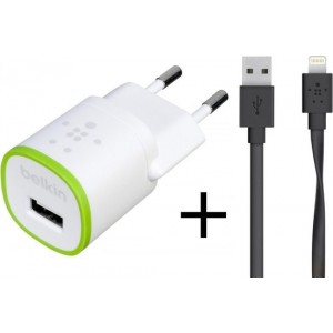 Belkin Telefoon Oplader 1A inclusief Belkin 1.2 Meter Apple Lightning Kabel F8J013VFWHT-F8J148BT04-BLK