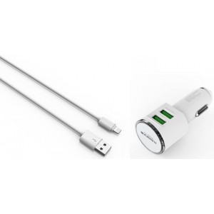 Xssive Duo Dual USB Autolader voor iPad Mini, iPad Mini 2, iPad Mini 3, iPad Mini 4 met Lightning Kabel 3400mA met 2 poorten