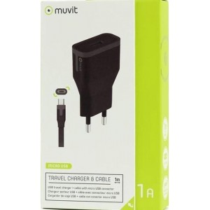 Muvit thuislader met Micro-USB omkeerbare kabel - zwart - 1 Amp - 1m