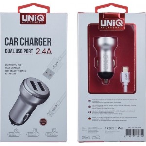 UNIQ Accessory Autolader Apple Lightning 2.4A - Zilver