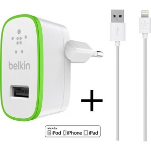 Belkin Telefoon Oplader 2.4A inclusief Belkin 3 Meter Apple Lightning Kabel F8J040VFWHT-F8J023BT3M-WHT