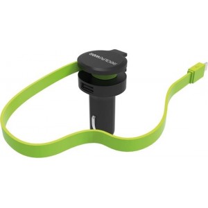 RealPower Car Charger Cable L autolader voor mobiele apparatuur met USB en rectractable Apple Lightning kabel Zwart, Groen