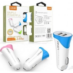 LDNIO C322 Blauw 2 USB Port Autolader 3.4A met 1 Meter Micro USB Kabel geschikt voor o.a Wiko Fever Jerry Lenny 2 3 4 5 Tommy