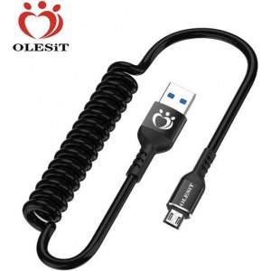 Olesit Intrekbare Micro USB Flexibele Elastische Koord Snel Lader – 3.0A – 150 CM – Zwart