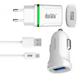 Durata AC Adapter Smart Mini  oplader + MicroUSB kabel + Autolader 1A White DR-A3001