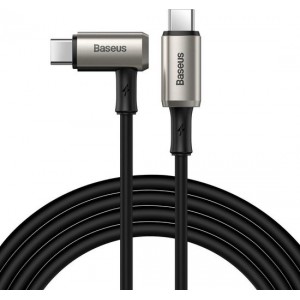 Dubbel USB C Kabel 100W PD3.1 - 1.5m - 10Gpbs - 5A - Haakse aansluiting - Geschikt voor Monitors - Zilver