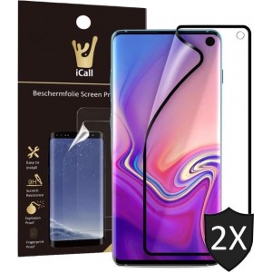 2x Samsung Galaxy S10 Screenprotector | Glas PET Folie Screen Protector Zwart iCall | Full-Screen