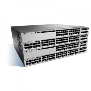 Cisco switch: Catalyst Catalyst 3850, Stackable, 24 Port, SFP+, 715W, 1 RU, IP Base feature set - Zwart, Grijs