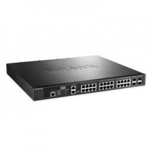 D-Link switch: 20x 10GbE SFP+, 4x RJ45/SFP+, USB 2.0, 480 Gbps, 357.12 Mpps, 441x380x44 mm, 6.5 kg - Zwart