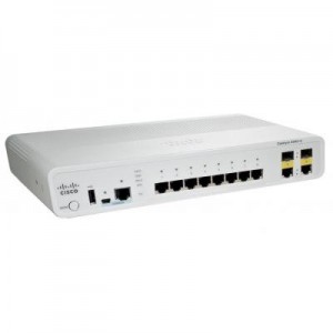 Cisco switch: Catalyst Catalyst 2960-C, Fast Ethernet, 8 x 10/100 LAN, 2 x 1Gb Combo SFP, LAN Base, 1.08kg, White - Wit