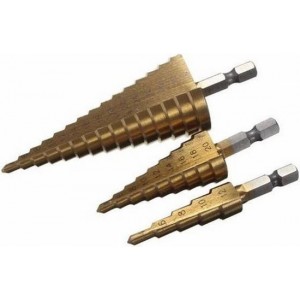 Stappenboor set 3x van 4 tot 12mm/20mm/32mm / Spiraalboor set Carbide boren metaalboren / HaverCo