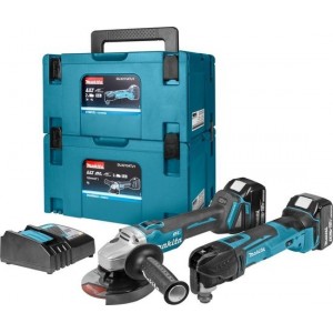 Makita DLX2154TJ1 18V Li-Ion accu haakse slijper (DGA504) & multitool (DTM51) combiset (2x 5.0Ah accu) in 2 x Mbox