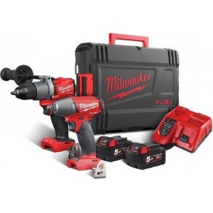 Milwaukee M18 FPP2C2-502X 18V Li-Ion accu klopboor-/schroefmachine body (M18 FPD2-0) & Slagmoersleutel body (M18 FIWF12-0)