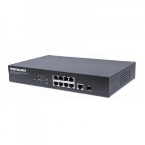 Intellinet switch: 8-Port Fast Ethernet PoE+ Web-Smart Switch, 1 Gigabit Combo Port - Zwart