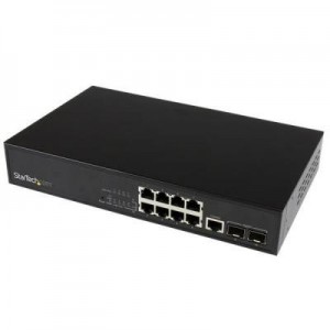 StarTech.com switch: 10-poorts L2 managed gigabit Ethernet-switch met 2 open SFP-sleuven Op een rack te monteren - Zwart
