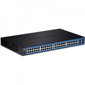 Trendnet switch: 48x RJ-45, 4x SFP, 96 Gbps, 71.4 Mpps, SNMP, 802.1X, RSTP, MSTP, VLAN, QoS - Zwart