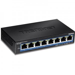 Trendnet switch: 16Gbps, 8 x 1000/100/10 Gbit, 192KB RAM, VLAN, LED, 145 x 82 x 28mm, 317g - Zwart, Blauw