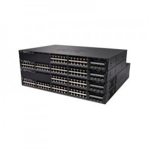 Cisco switch: 4 GB DRAM, 4096 VLAN, 24 10/100/1000 Ethernet PoE+, 2x10G Uplink, 640WAC, 1 RU, LAN Base set - Zwart