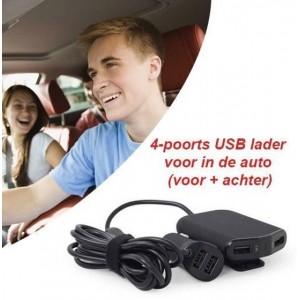 4-poorts USB lader voor in de auto (voor + achter)