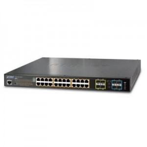 Planet switch: L2+ 24-Port 10/100/1000Mbps 802.3at PoE & 4-Port 10G SFP+ Stackable Managed Switch - Zwart