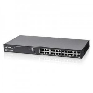 AirLive switch: L2+, 24 x 10/100/1000Mbp RJ45, 2 x mini GBIC/UTP, DHCP, QoS, Web/ SSL - Zwart