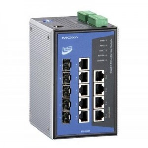 Moxa switch: 4x 10/100/1000BaseT(X) ports, 5x combo 10/100/1000BaseT(X)/100/1000BaseSFP Combo, IP30, -40 - 75°C - Grijs