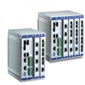 Moxa switch: 16x RJ45 10/100 BaseT(X), 4x Slots, IP30, 0.25A, -40 - 75°C - Grijs