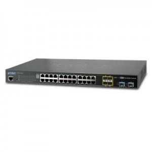 Planet switch: Managed Stackable Switch, L2+, 24 x 10/100/1000T RJ-45, 4 x Shared SFP, 2 x 10G SFP+ - Zwart