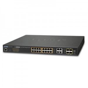 Planet switch: 16-Port 10/100/1000T 802.3at PoE + 4-Port Gigabit TP/SFP Combo Managed Switch - Zwart