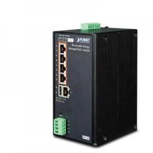 Planet switch: Industrial Renewable Energy 4-Port 10/100/1000T 802.3at PoE+ Managed Ethernet Switch - Zwart, Groen