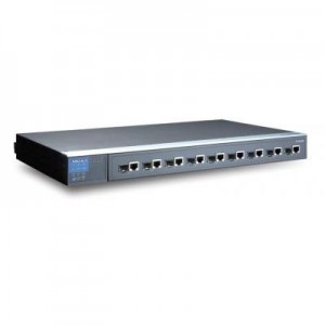 Moxa switch: 9x Combo Ports, Flow Control, IP30, 48.26 cm (19 ") Rack, Rear, 2x 24 VDC (18 - 36 V) - Grijs