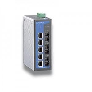 Moxa switch: 5x RJ45 10/100BaseT(X), 3x Single-mode SC, IP30, 0 - 60˚C - Grijs