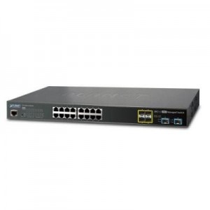 Planet switch: L2+ 16-Port 10/100/1000T + 4-Port 100/1000X SFP + 2-Port 10G SFP+ Managed Ethernet Switch - Zwart