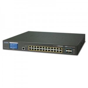 Planet switch: L2+ 24-Port 10/100/1000T Ultra PoE + 4-Port 10G SFP+ Managed Switch with LCD Touch Screen - Zwart