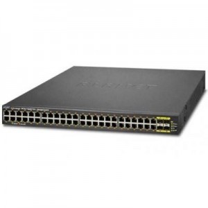 Planet switch: L2+ 48-Port 10/100/1000T 802.3at PoE + 4-Port Shared 100/1000X SFP Managed Switch - Zwart
