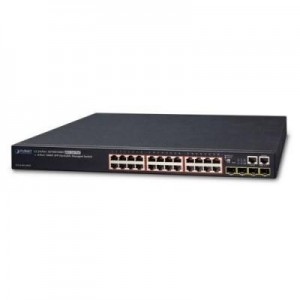 Planet switch: Layer 3 24-Port 10/100/1000T 802.3at PoE & 4-Port 1000X SFP Stackable Managed Switch - Zwart