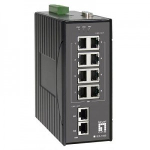LevelOne switch: 10-Port Industrial L2 Managed Fast Ethernet Switch, DIN-Rail, 2 Ports Gigabit - Zwart