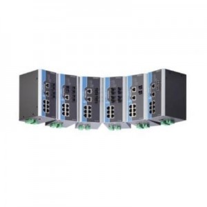 Moxa switch: 6x RJ45 10/100 BaseT(X), 4x Multi-mode ST, 24 VDC, 256 IGMP Groups, IP40 - Grijs