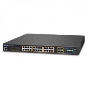Planet switch: L2+ 24-Port 10/100/1000T 802.3at PoE + 4-Port 10G SFP+ Managed Switch / 400W, w/SRP, 4546 g - Zwart