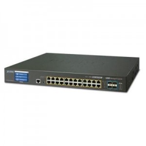 Planet switch: L2+ 24-Port 10/100/1000T 802.3at PoE + 4-Port 10G SFP+ Managed Switch with LCD touch screen - Zwart