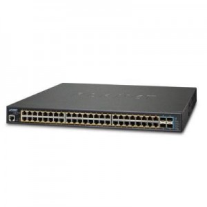 Planet switch: L2+ 48-Port 10/100/1000T 802.3at PoE + 4-Port 10G SFP+ Managed Switch with redundant power - Zwart