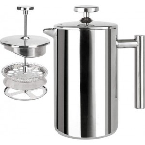 RVS Cafetière - 1L Dubbelwandig French Press - 1,5 uur Warme Verse Koffie